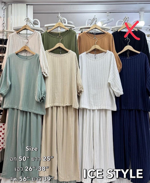 Women Casual Stripes Linen Comfy Co-Ord Sets